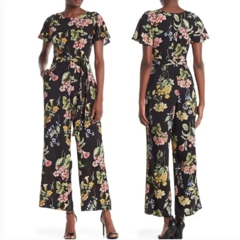Nicole Miller Floral Short Sleeve Wide Leg Jumpsuit Size 2 Multicolor - Picture 8 of 8